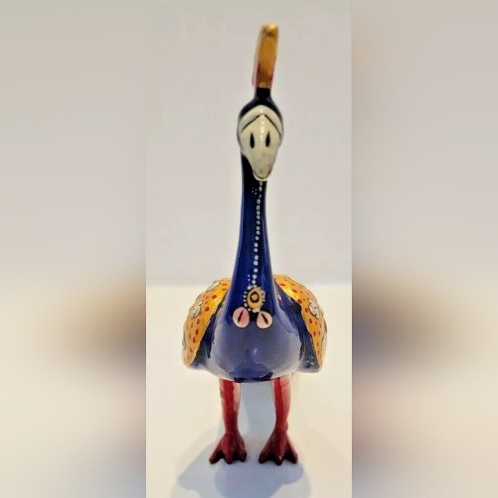 Handcrafted 9" Colorful Peacock Figurine Enamel Handpainted India Pre-owned - Picture 3 of 10